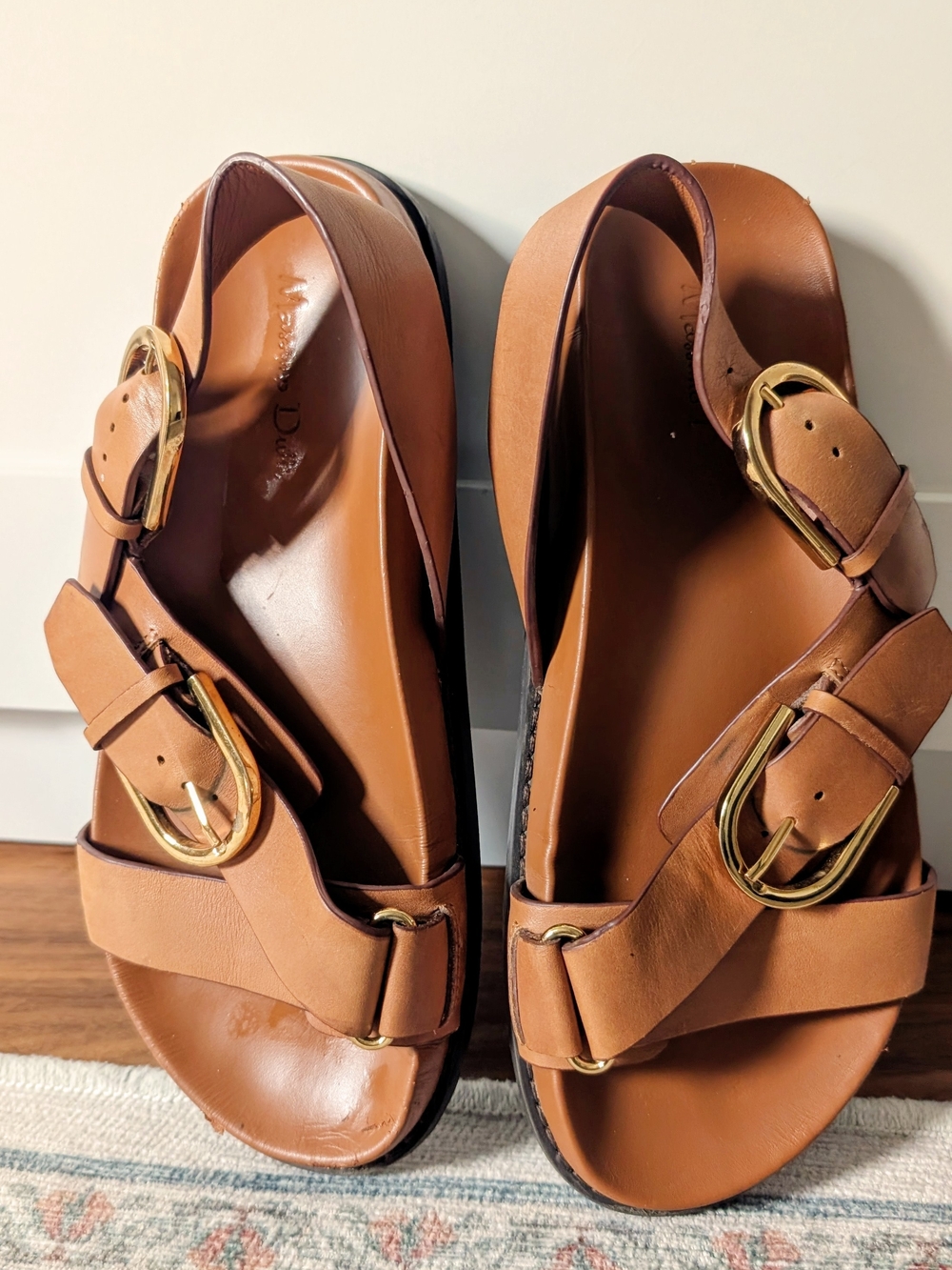 Massimo Dutti Tan Leather Double-Buckle Sandals – Size 37